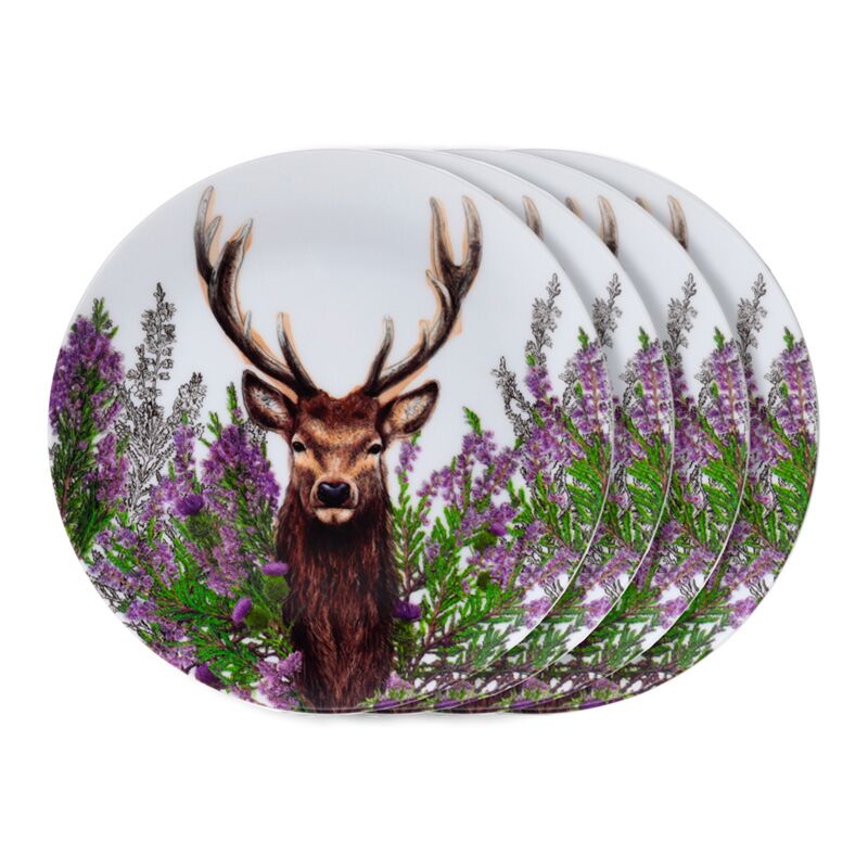 Wildhirsch -Set von 4 nachhaltigen RPET -Picknickplatten