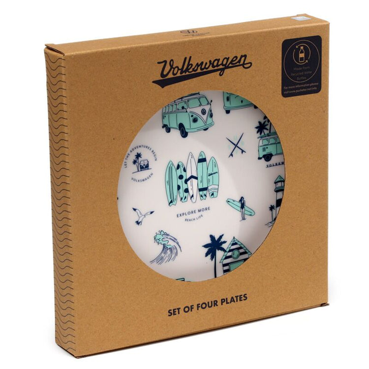 VW T1 Volkswagen Van Explore -Set von 4 nachhaltigen RPET -Picknickzeichen Erkunden