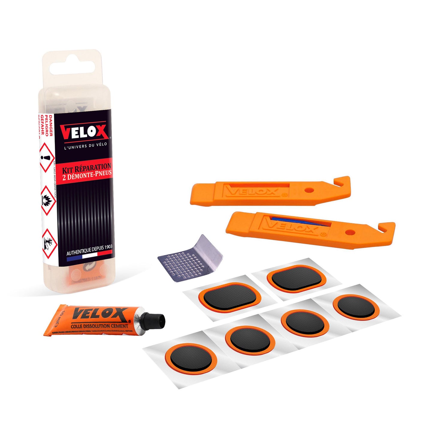 Velox Reifenreparaturset mini 6 Flicken - Lösung - 2 Reifenheber