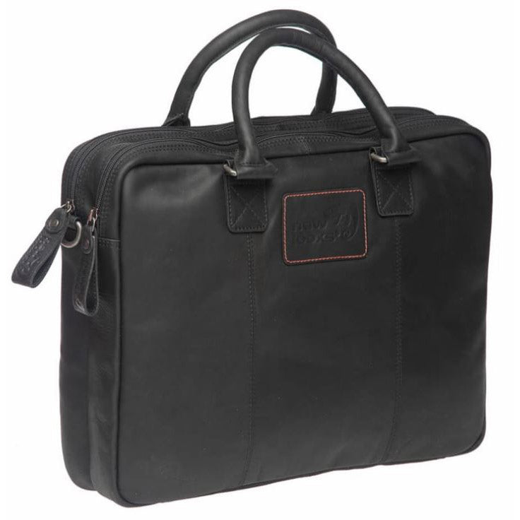 Leder-Laptoptasche Santos - Luxuriöses, robustes Leder - Geeignet für Pendler - Schwarz, Cognac - R K vario Haken - Unisex