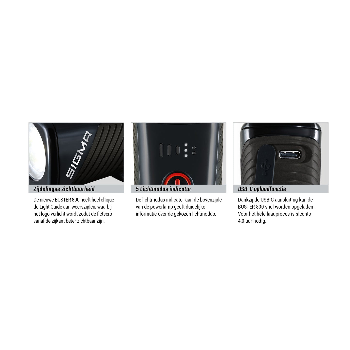 Sigma Scheinwerfer Buster 800 LED -Schraubenhalter -li -ion -Batterie USB