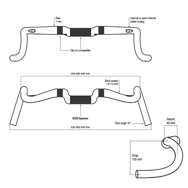 Deda Lenkung Biegung Gera Kies 440 mm POB 31,7 mm Kohlenstoff