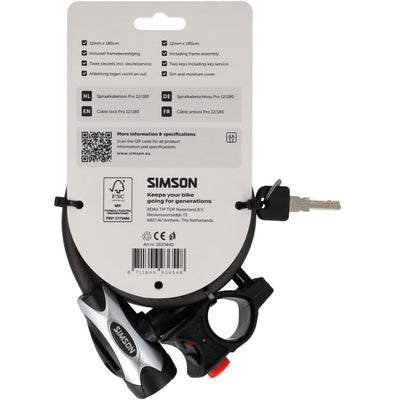 Simson Spiralkabelschloss Pro Größe XXL 12 mm x 180 cm
