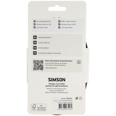 Simson Schaltzugset Shimano Nexus 4 7 8 schwarz Edelstahl