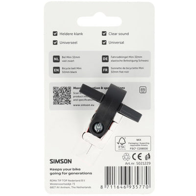 Simson Fahrradklingel Mini 32mm feste Kunststoffmontage schwarz