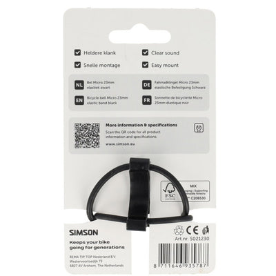 Simson Fahrradklingel Micro 23mm gummielastische Befestigung schwarz
