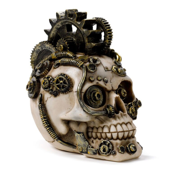 Schädel im Steampunk -Stil mit Zahnrädern und Federn zu Hause Accessoire