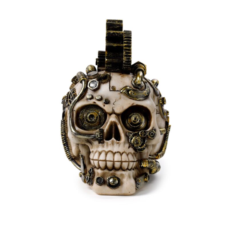 Schädel im Steampunk -Stil mit Zahnrädern und Federn zu Hause Accessoire