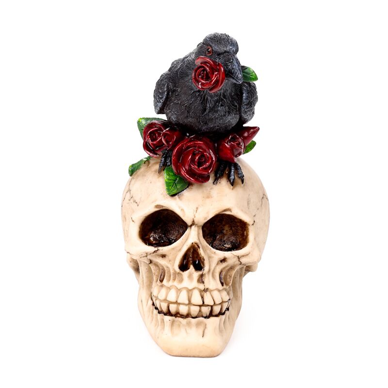 Totenkopf mit rabenroten Rosen