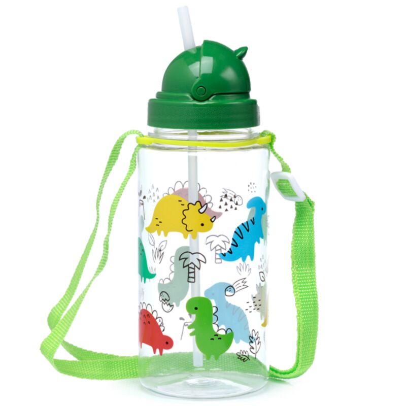 ECOZEN Kinderwasserflasche 450 ml Flip Stroh Dinosaurie Jr.