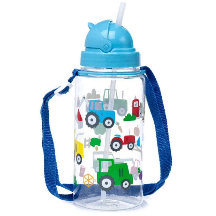 ECOZEN Kinderwasserflasche 450 ml Flip Stroh kleine Traktoren