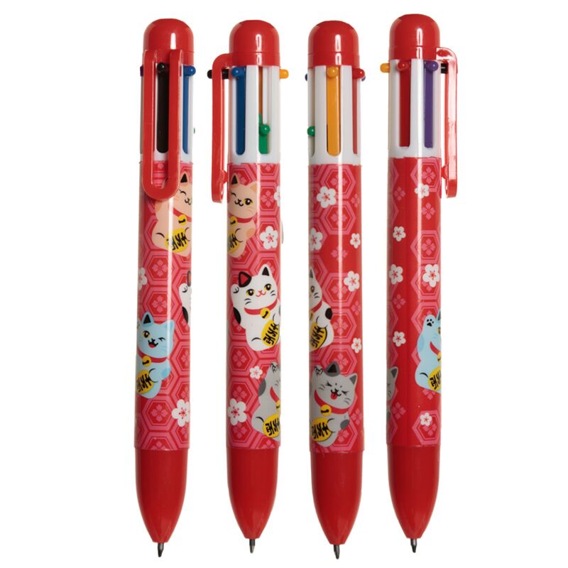 Maneki Neko Happiness Cat Multi -Colored Stift (6 Farben)
