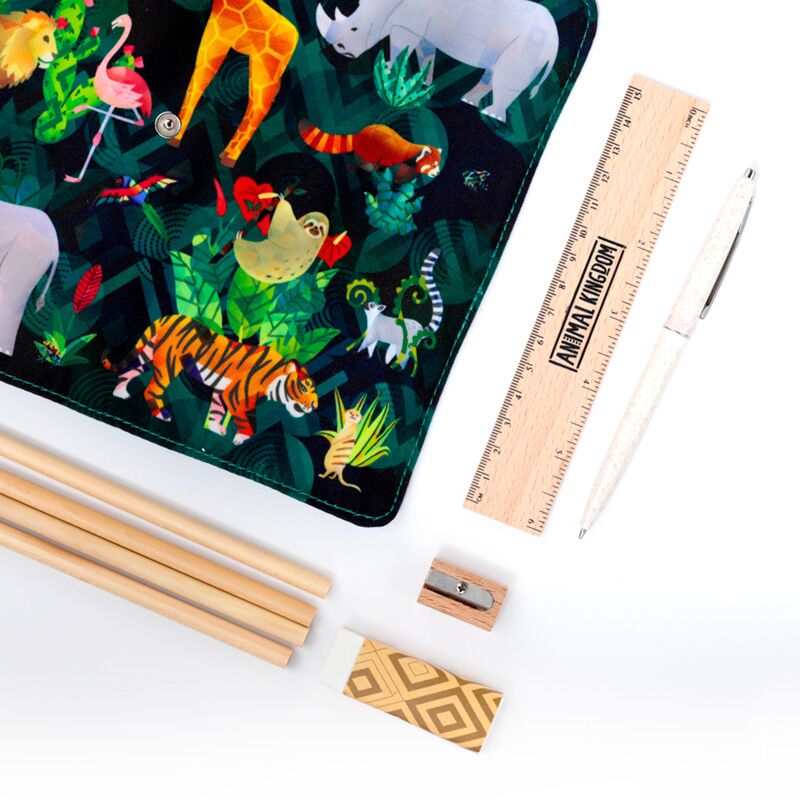 Dierenrijk 8-teiliger recycelter Schreibtisch in Canvas-Wrap Set