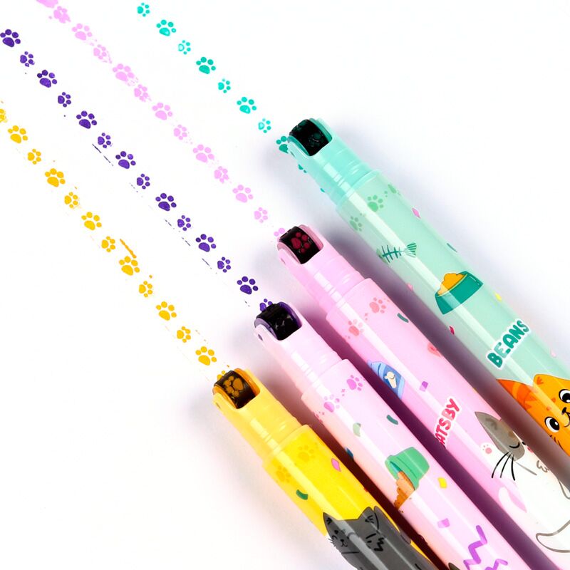 Beans Co Cats 2-in-1-Textmarker mit Stempelrad
