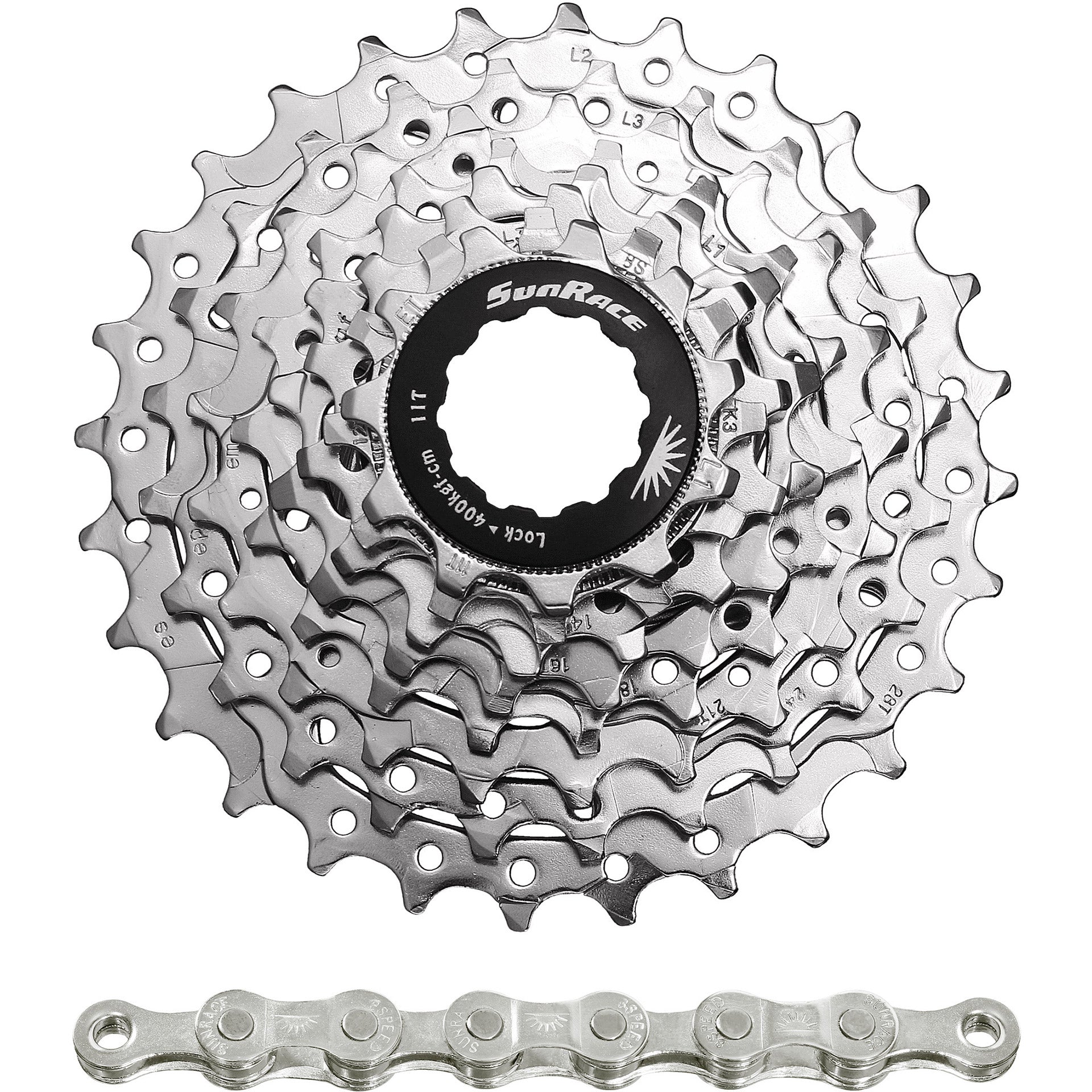 Spanninga Sunrace Combipack CSR86 8V 11-28T mit Kette CNM84