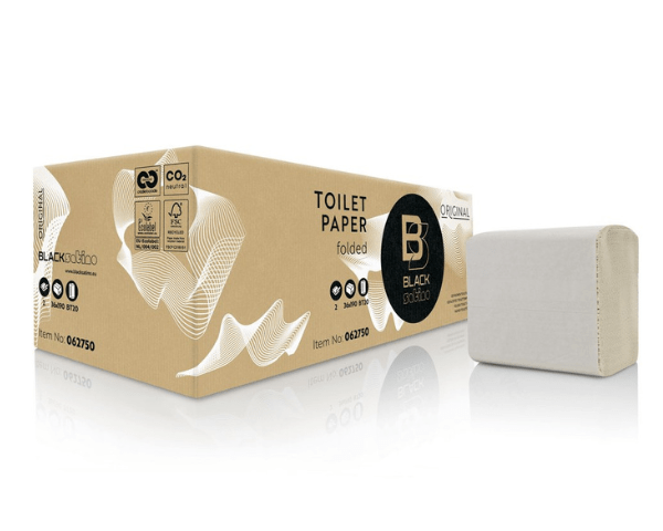 Satino schwarzes Briq-Toilettenpapier, einfach und doppelt gefaltet (36 x 190 Blatt)