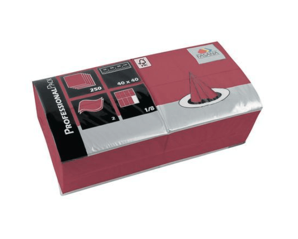Serviette bordeauxrot aus Zellulose 2 Lagen 33 cm 1 4-fach Fasana (250 Stück)