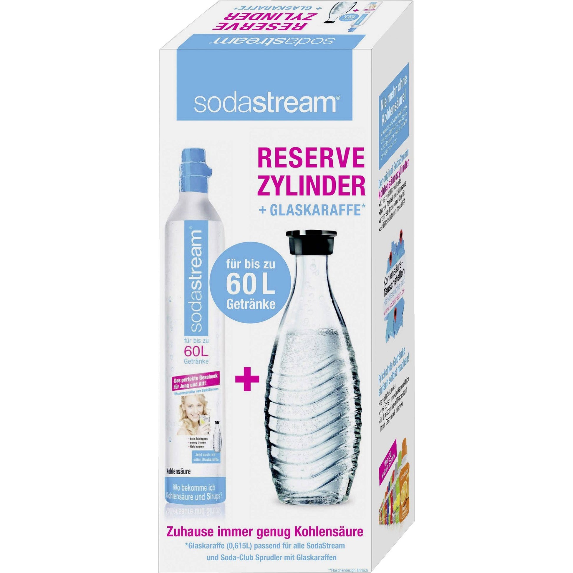 SodaStream Reserve Zylinder 60 l + 1 Glaskaraf