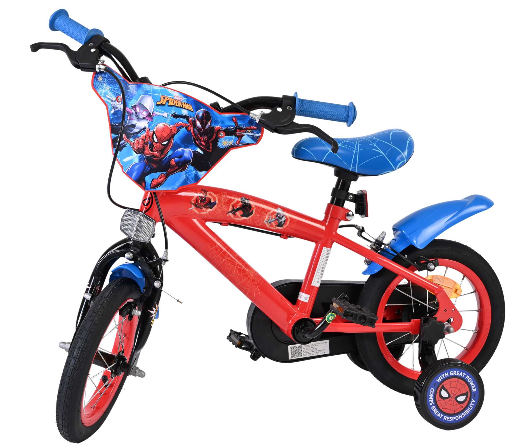 Spiderman Spider-Man Kinderfahrrad – Jungen – 12 Zoll – Blau Rot – Zwei Handbremsen