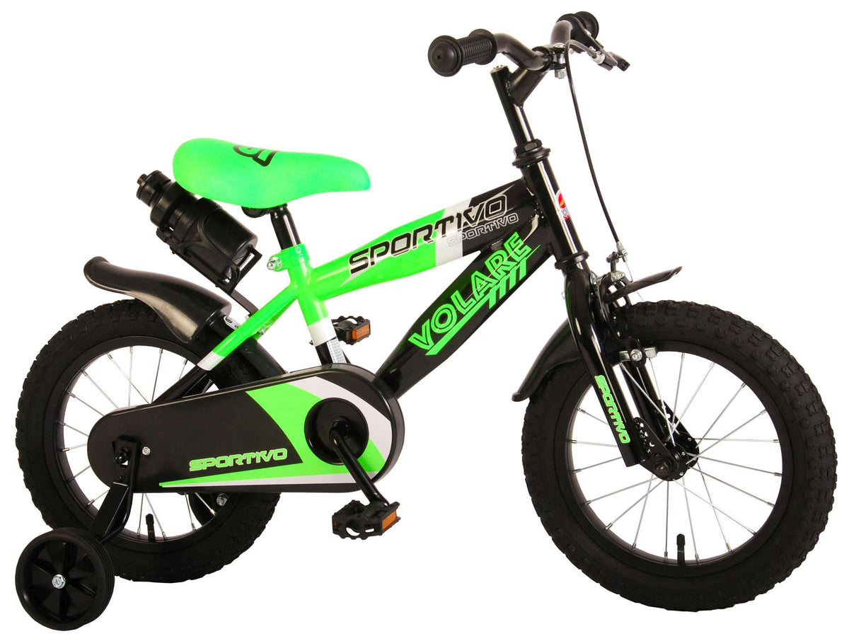 Volare Sportivo Kinderrad - Jungen - 14 Zoll - Neongrün schwarz - 95% versammelte