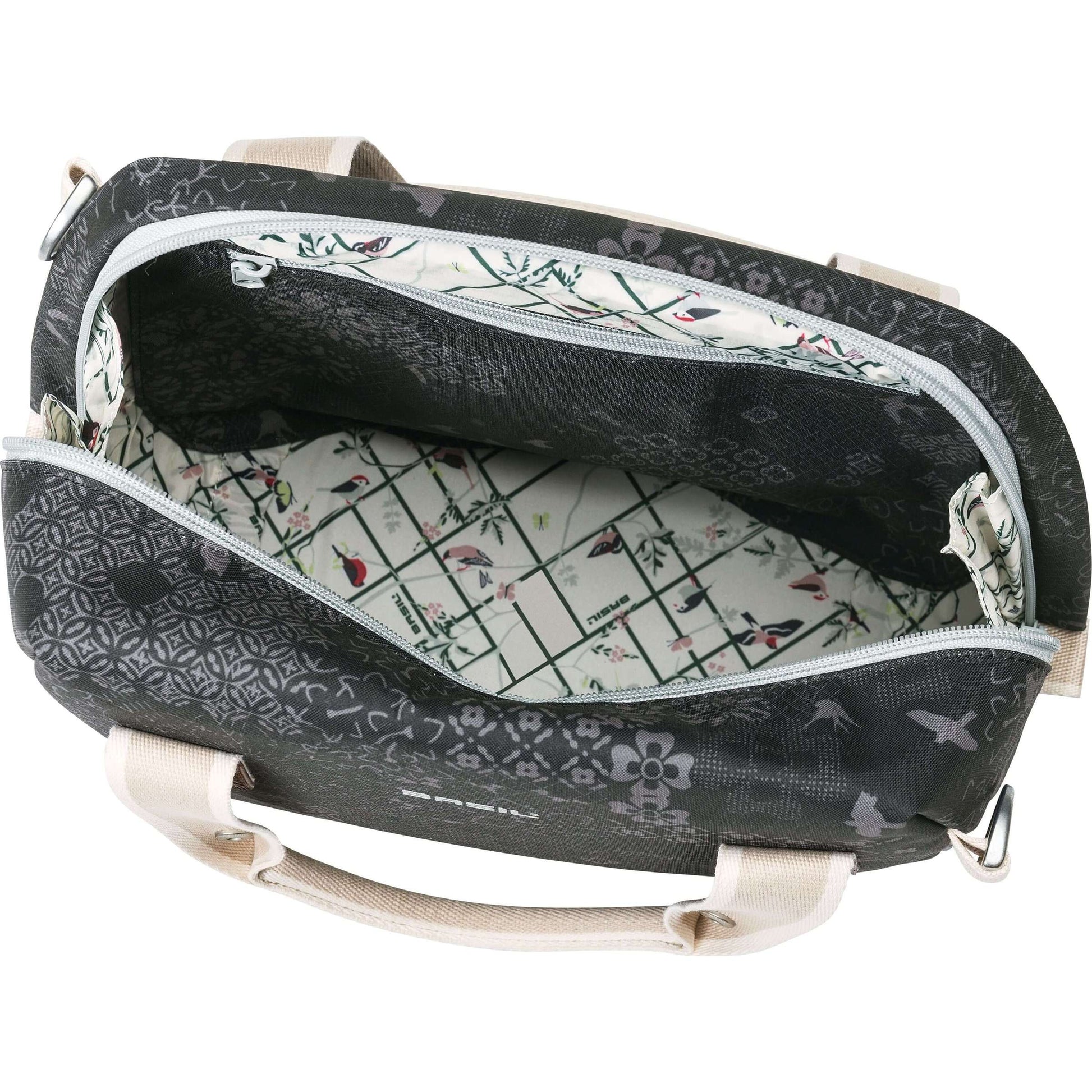 Basil Bohème City Bag - elegante grüne Hand-, Schulter- und Lenkertasche für Frauen, geeignet für Elektrofahrräder und Citybikes - schwarz