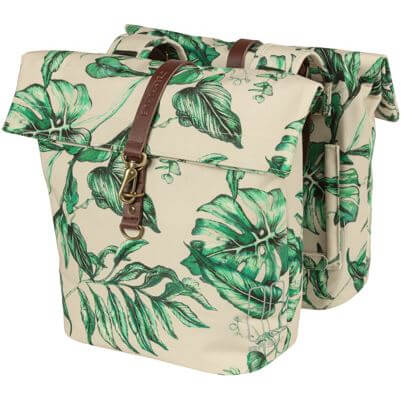 Basil Ever-Green Doppel-Fahrradtasche, recyceltes PET, wasserabweisender Faltverschluss, Unisex, Fahrrad, Sandschalenbeige