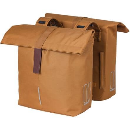 Basil City Doppel-Fahrradtasche, wasserabweisend, camelbraun, Universal Bridge System, 28-32L