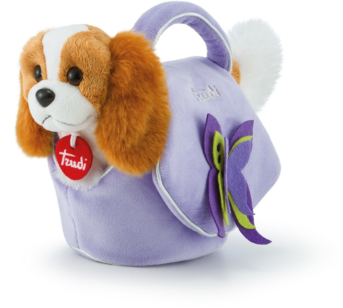 Trudi Hündchen in lila Tasche mit Schmetterlingen: 11x18x26 cm (xs-29717)
