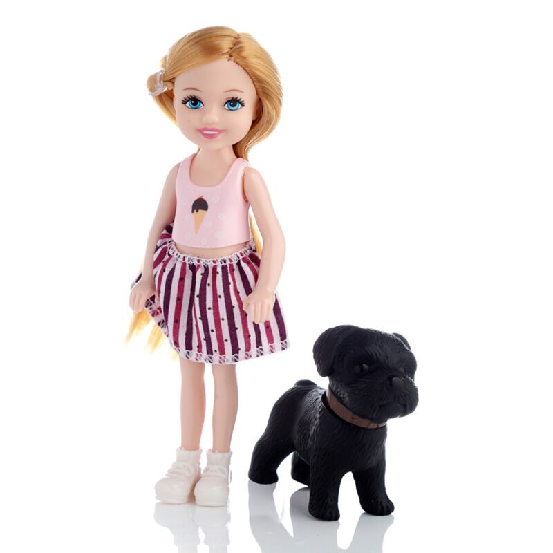 Sally gekleidete Puppe mit Hundezubehör