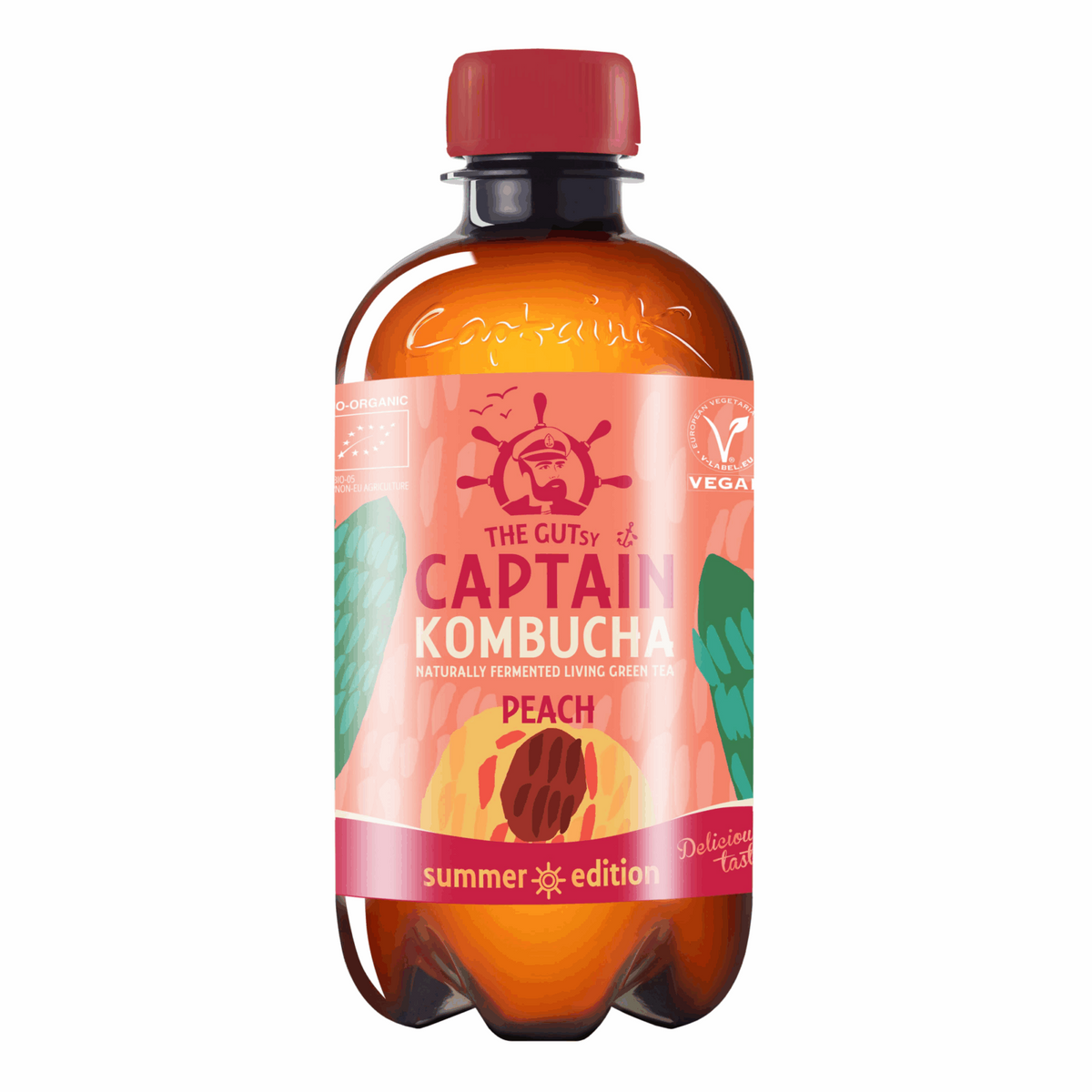 Der gutsy Captain Kombucha Peach Bio Cap (12x 400ml) (Kugel)