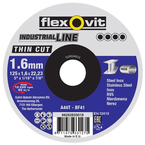 Flexovit dss industrial 125x1,6x22x23 a46t t41 pc edelstahl | 25 Stk