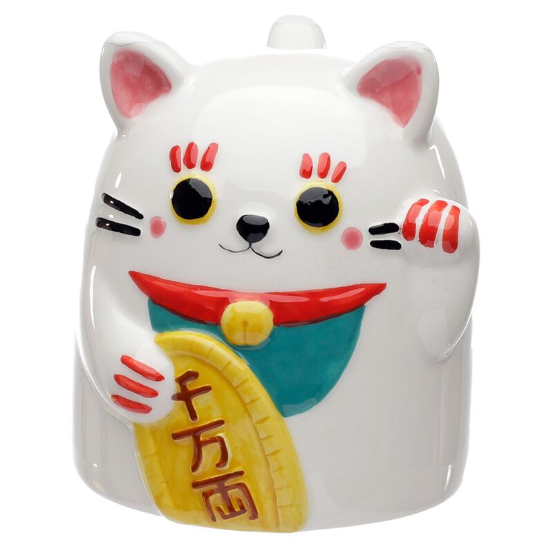 Maneki Neko Glückskatze auf den Kopf nach Keramikbecher