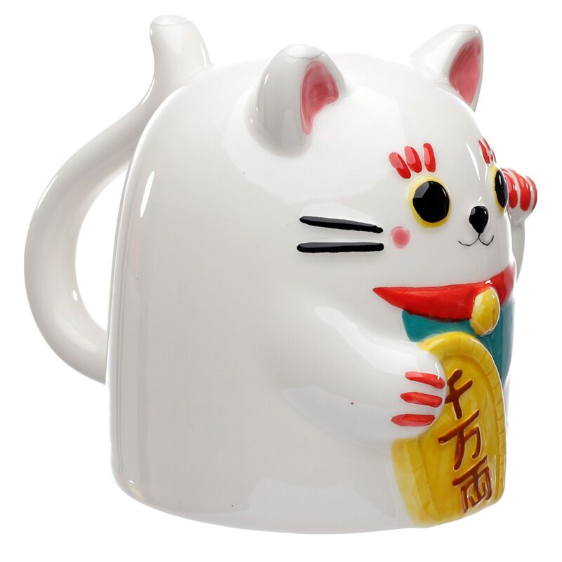 Maneki Neko Glückskatze auf den Kopf nach Keramikbecher