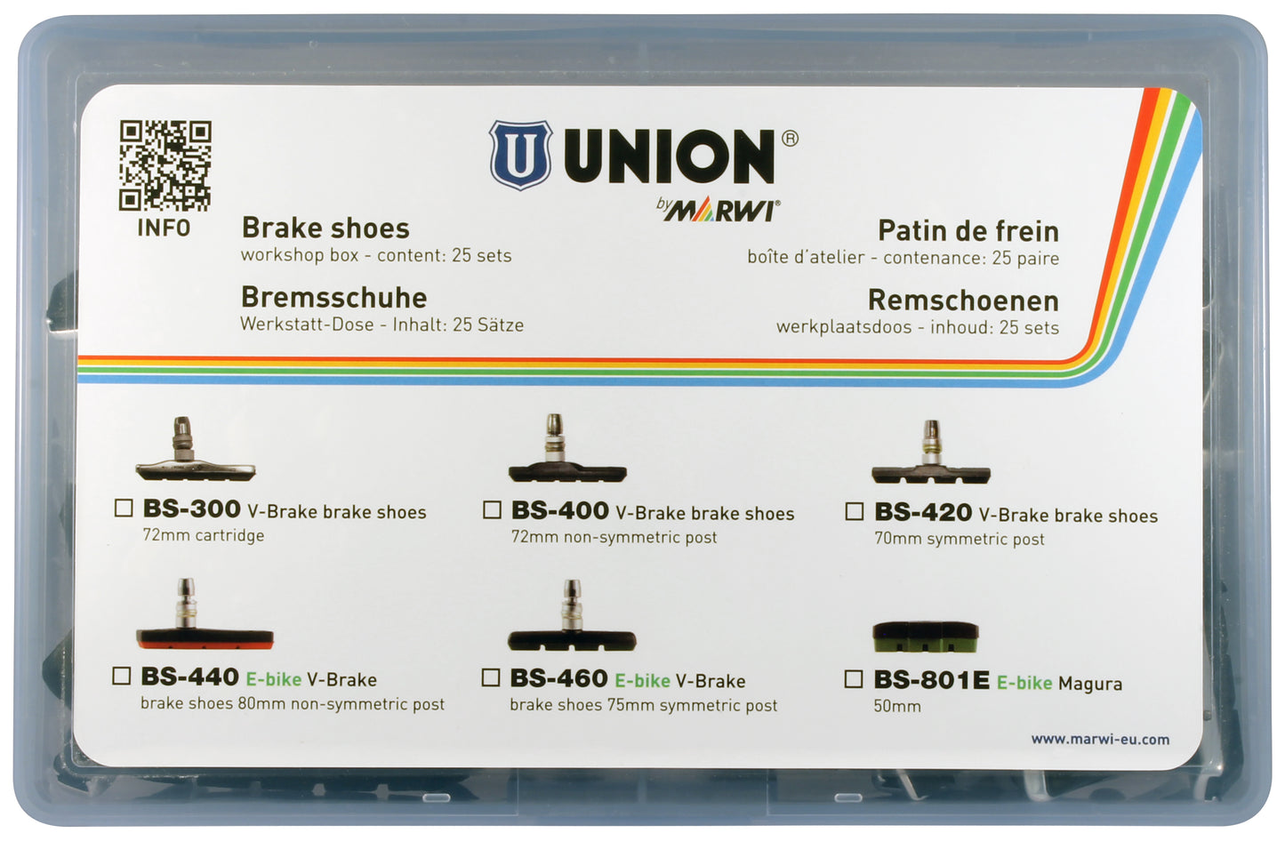 Marwi Velgrem Block Set BS-460 V-Brake 75 mm (Sym.) (25st)