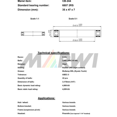 Marwi Kogellager CB-244 6807 2RS 35x47x7