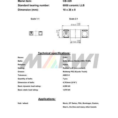 Union Kogellager CB-329 6000 LLB 10x26x8 Keramik