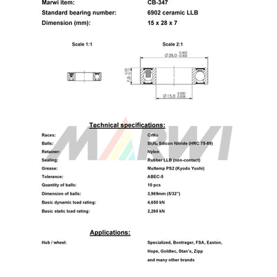 Union Kogellager CB-347 6902 LLB 15x28x7 Keramik