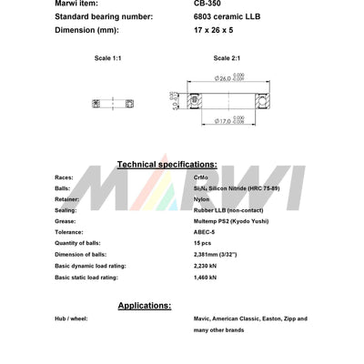 Union Kogellager CB-350 6803 LLB 17x26x5 Keramik