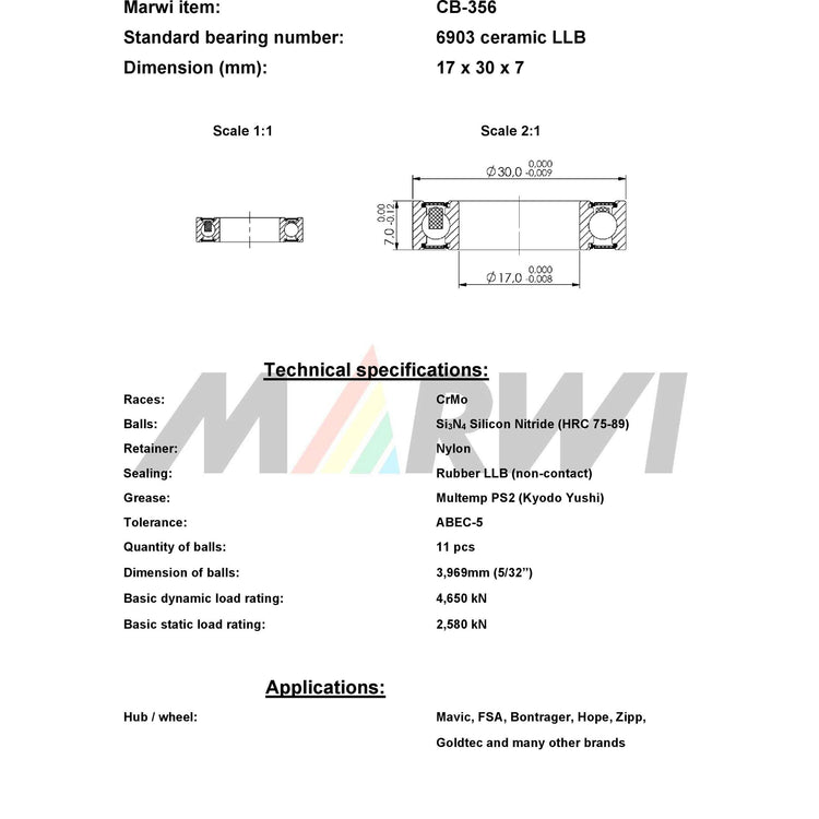 Union Kogellager CB-356 6903 LLB 17x30x7 Keramik