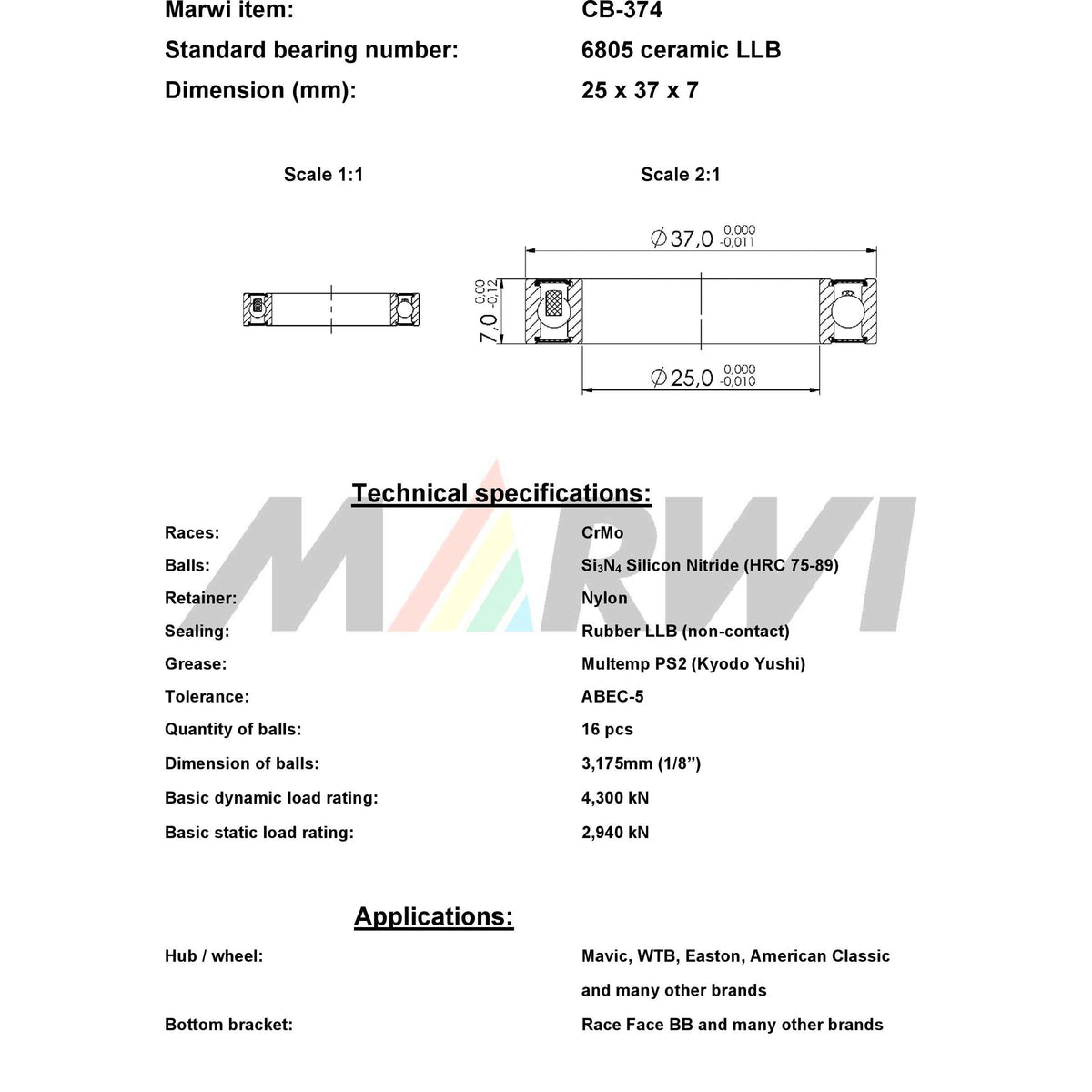 Union Kogellager CB-374 6805 LLB 25x37x7