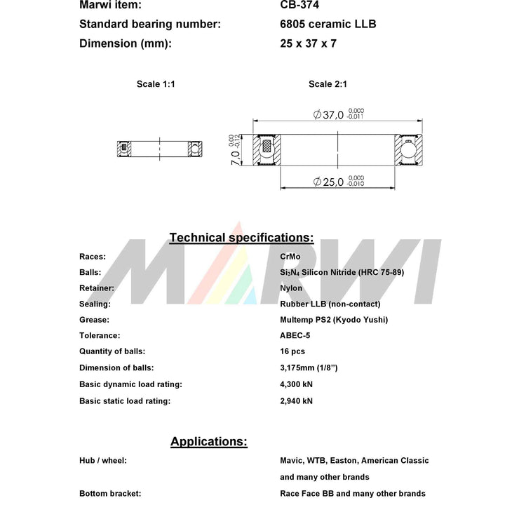 Union Kogellager CB-374 6805 LLB 25x37x7