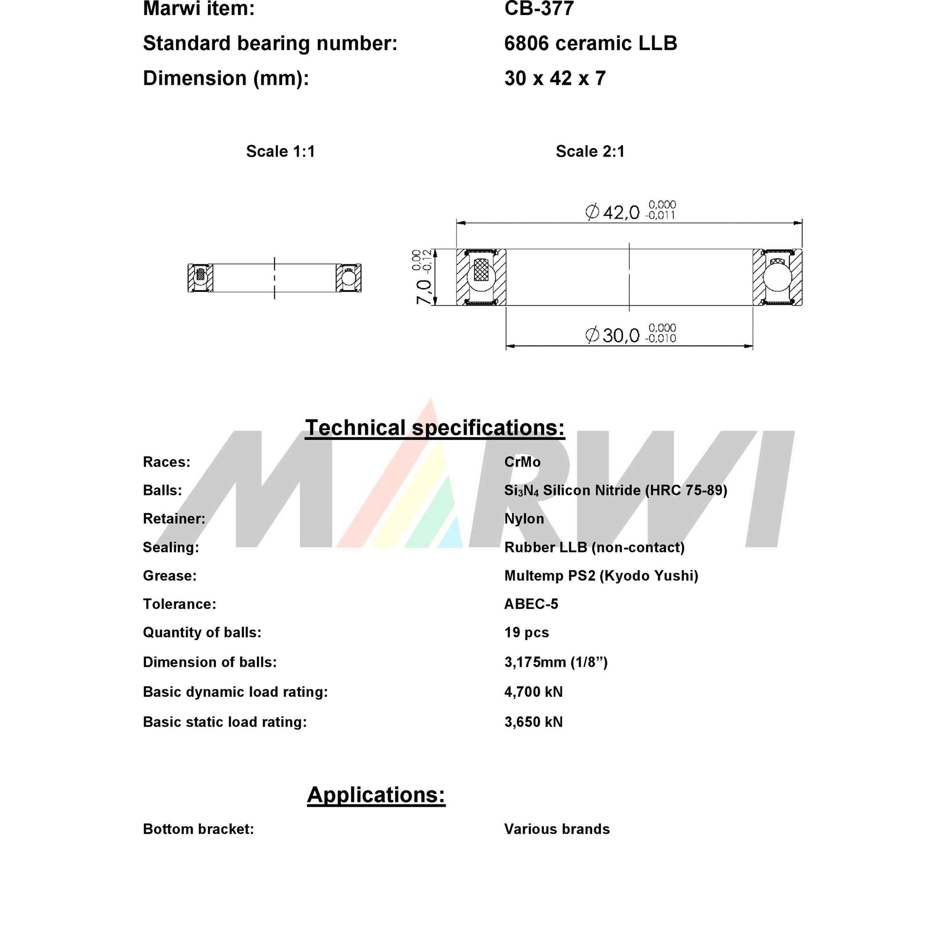 Union Kogellager CB-377 6806 LLB 30x42x7 Keramik