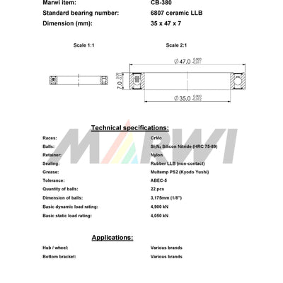Union Kogellager CB-380 6807 LLB 35x47x7 Keramik