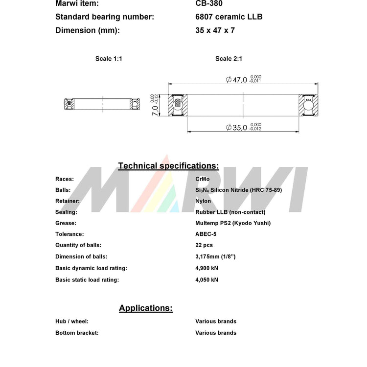 Union Kogellager CB-380 6807 LLB 35x47x7 Keramik