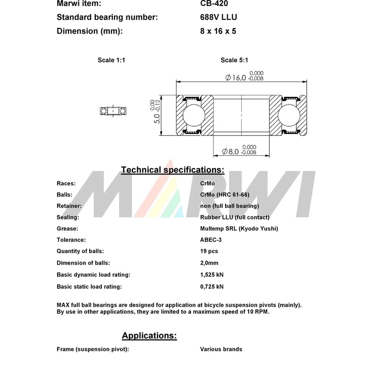 Union Kogellager Max CB-420 688V LLU 8x16x5 Keramik