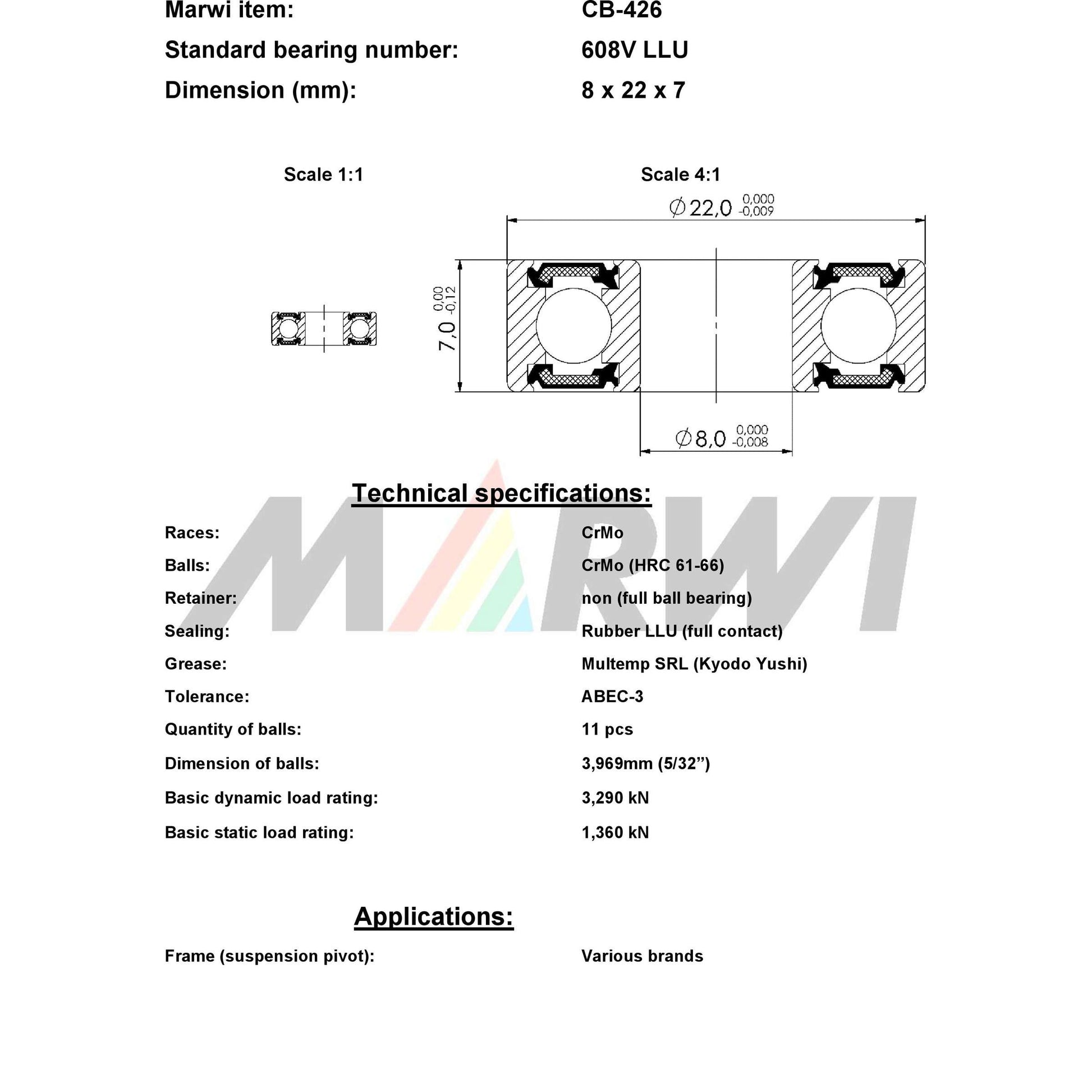 Union Kogellager Max CB-426 608V LLU 8x22x7
