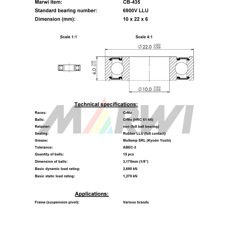 Union Kogellager Max CB-435 6900V LLU 10x22x6