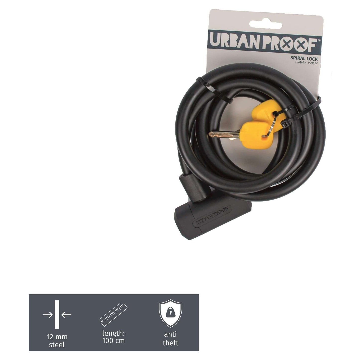 Urbanproof Spiralschloss 12mm*150cm schwarz