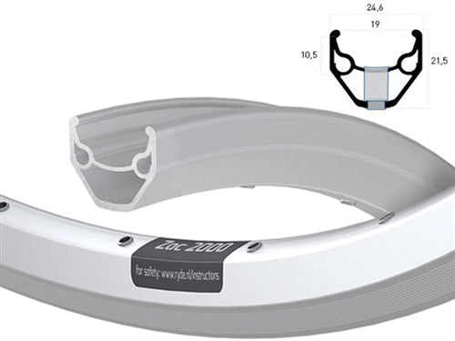 Ryde Velg 26 Zoll 559 ZAC2000 Silver Deter Detter Seite Doppelbus 36