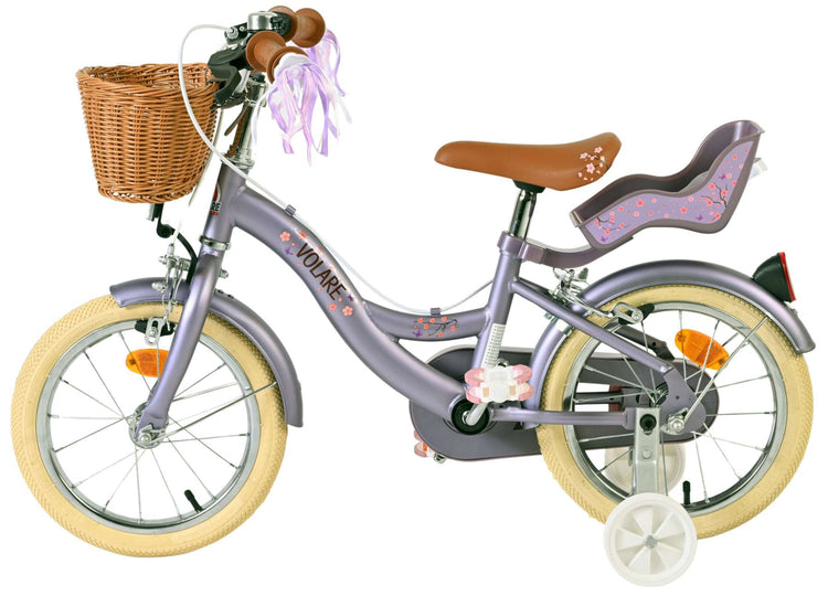 Volare Blossom Kinderfahrrad – Mädchen – 14 Zoll – Lila – zwei Handbremsen